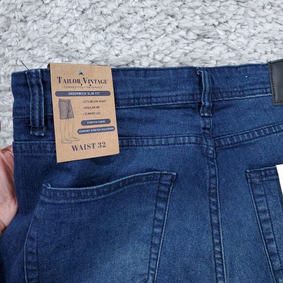 Tailor Vintage Greenwich Slim Fit Jean Shorts Stretch Smart Denim Blue Size 32 - Picture 3 of 9
